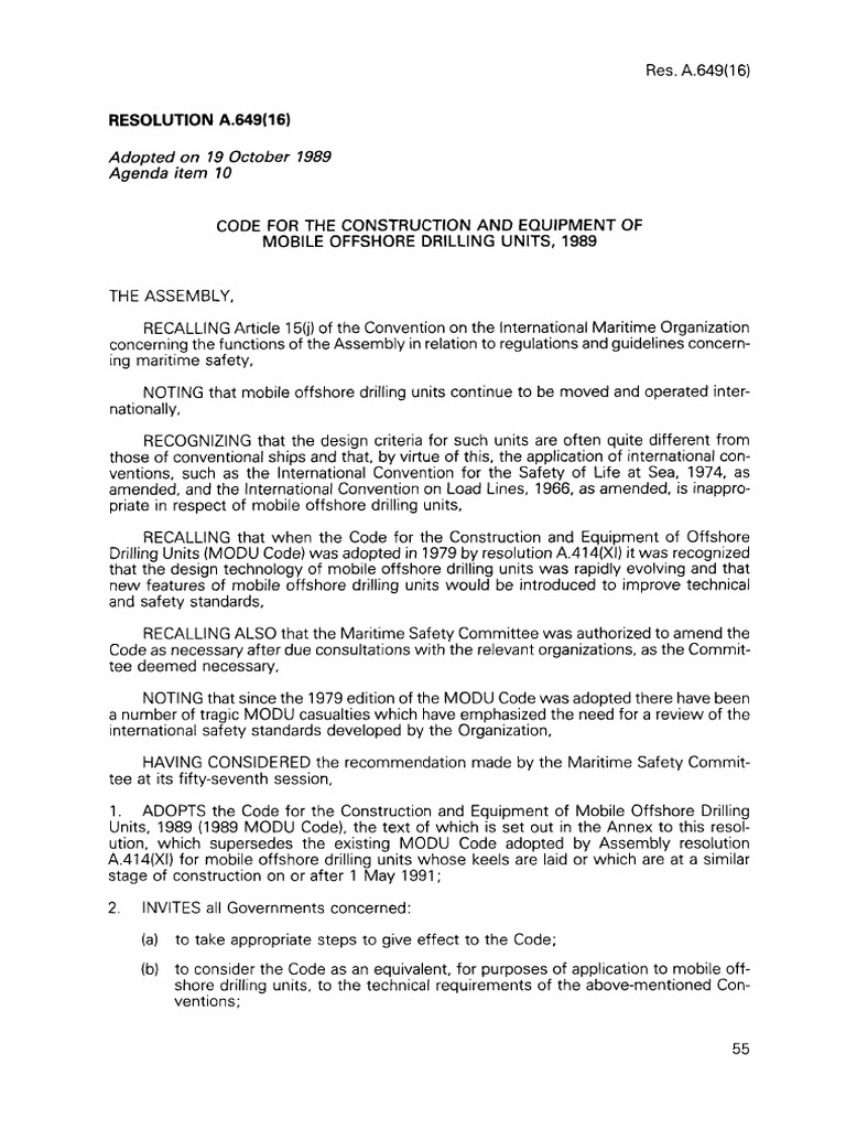 1989 MODU Code - Code For The Construction and Equipment of Mobile ...