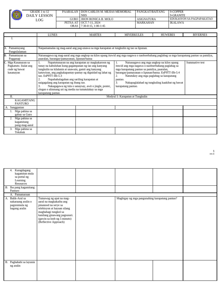 Esp 9 DLL Q2 WK 2 | PDF