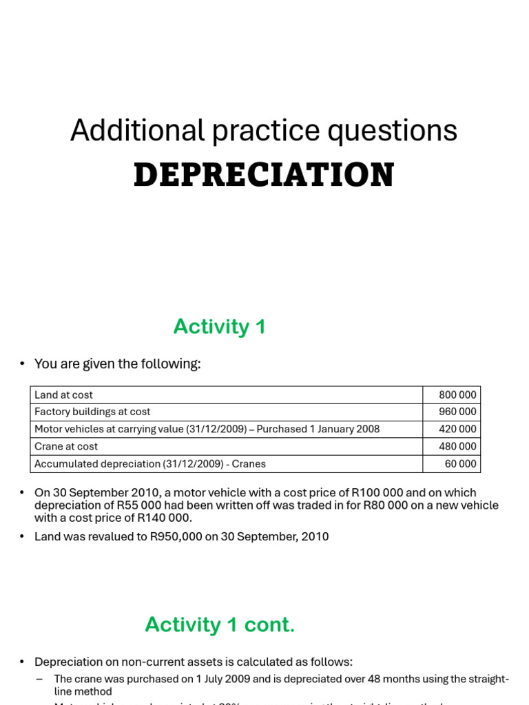 Depreciation Calculation Practice Questions | PDF