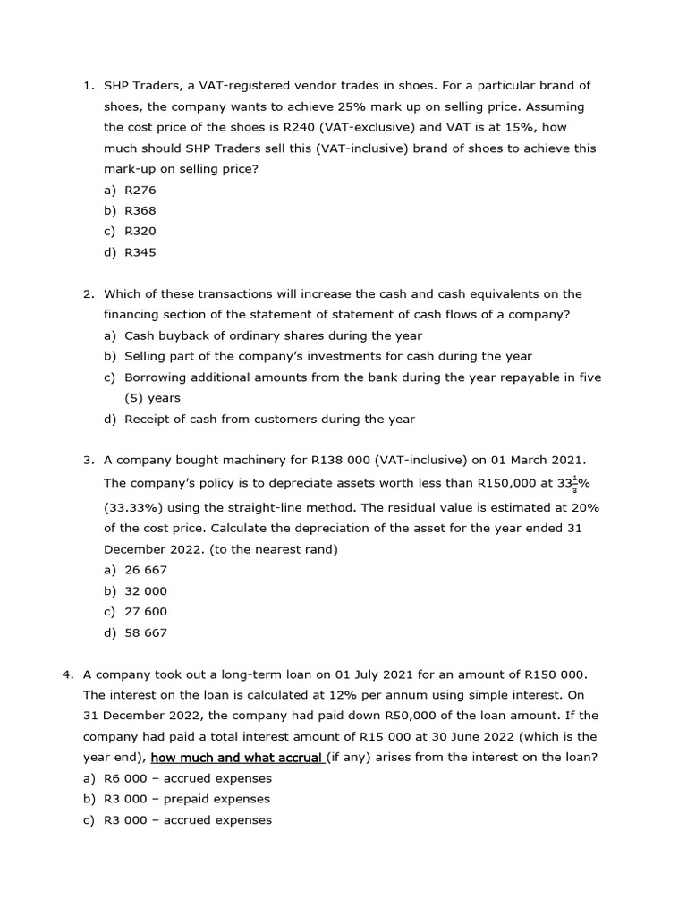 Financial Accounting Questions and Answers | PDF | Debits And Credits ...