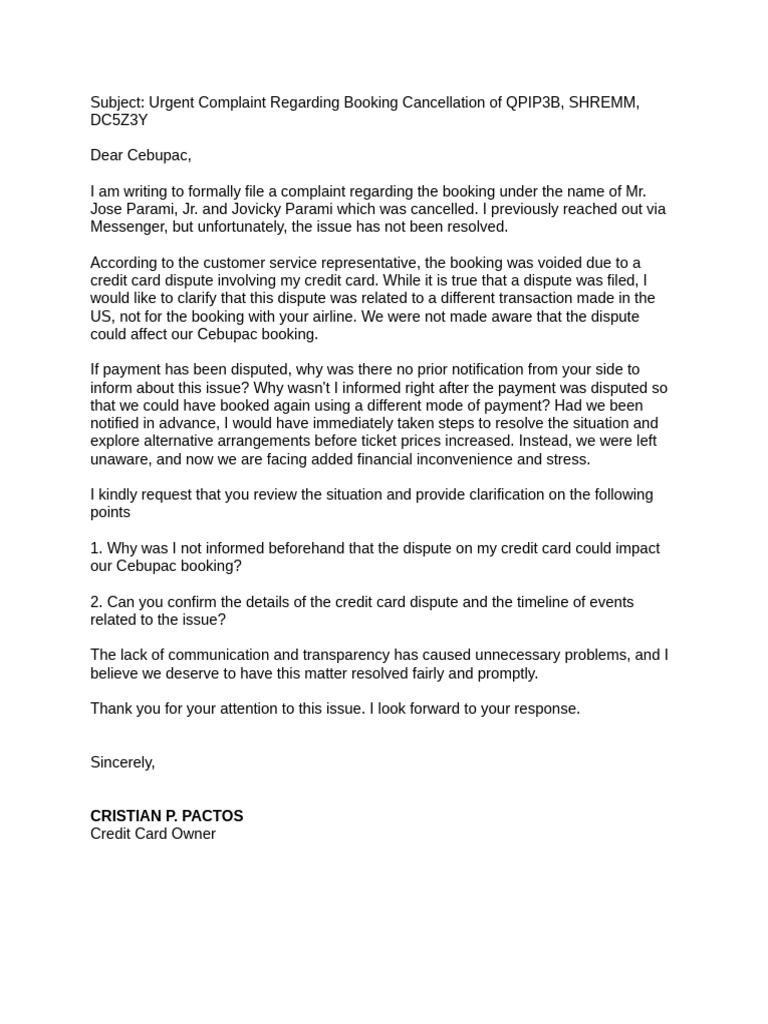 Cebupac Letter | PDF