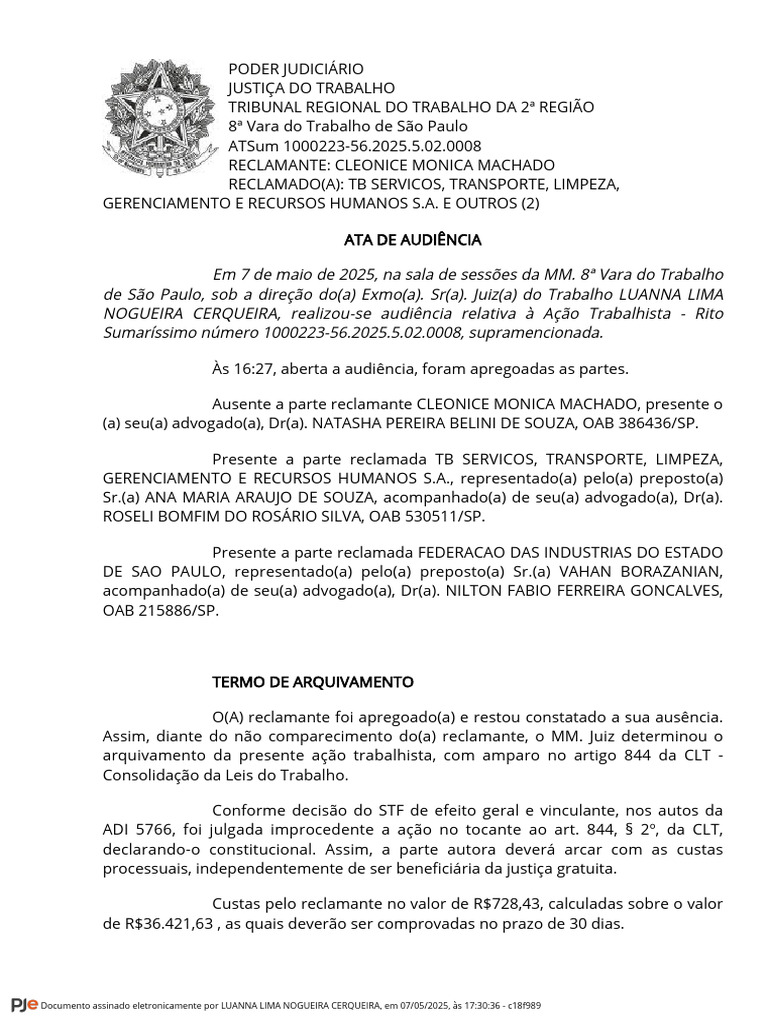 Documento Assinado Eletronicamente Por LUANNA LIMA NOGUEIRA CERQUEIRA ...