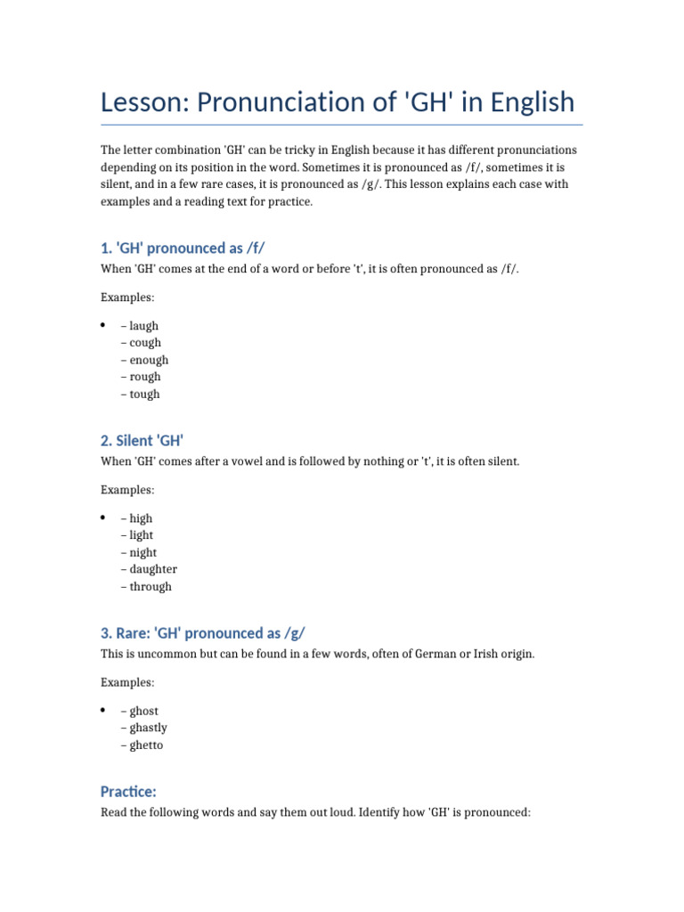 Pronunciation of GH | PDF