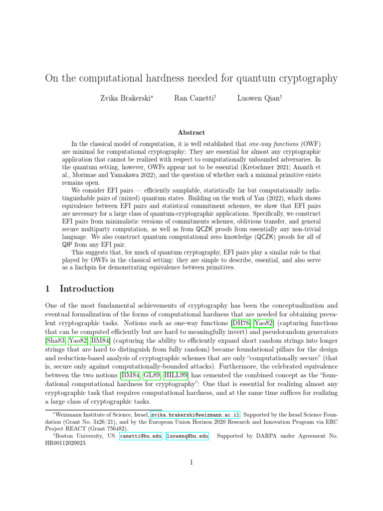 Quantum Cryptography and EFI Pairs | PDF | Quantum Computing | Matrix ...