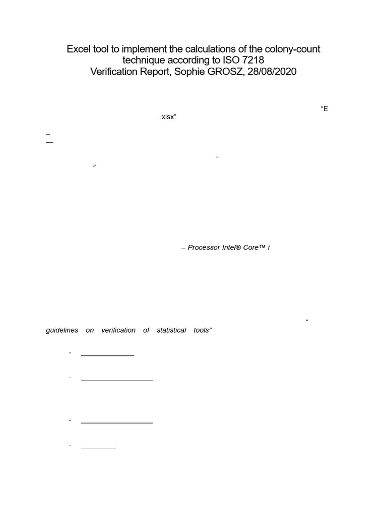 ISO 7218 Colony Count Tool Verification | PDF | Colony Forming Unit ...