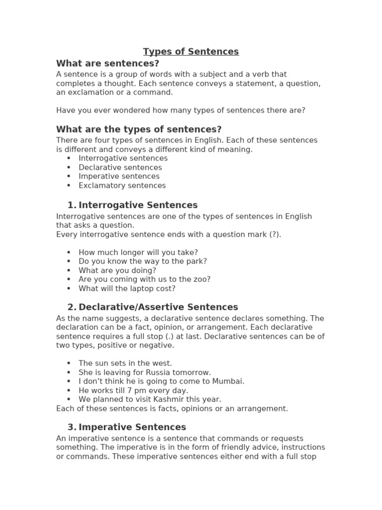 Types of Sentences | PDF