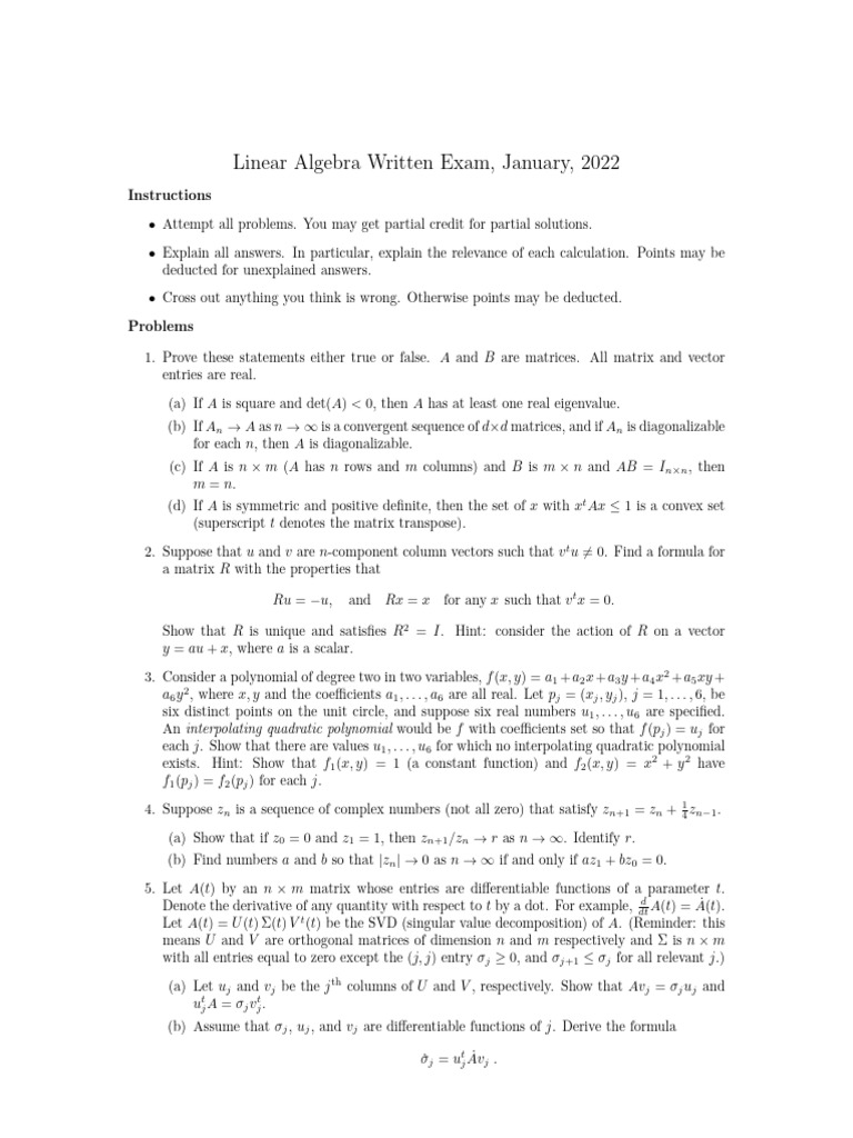 Math Written Exams Fall 2007 - Fall 2023 - Part142 | PDF | Matrix ...