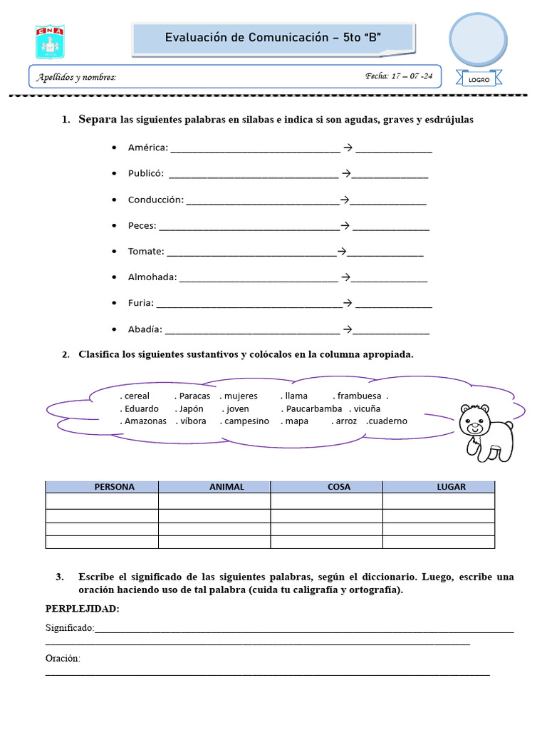 Separa: Evaluación de Comunicación - 5to 