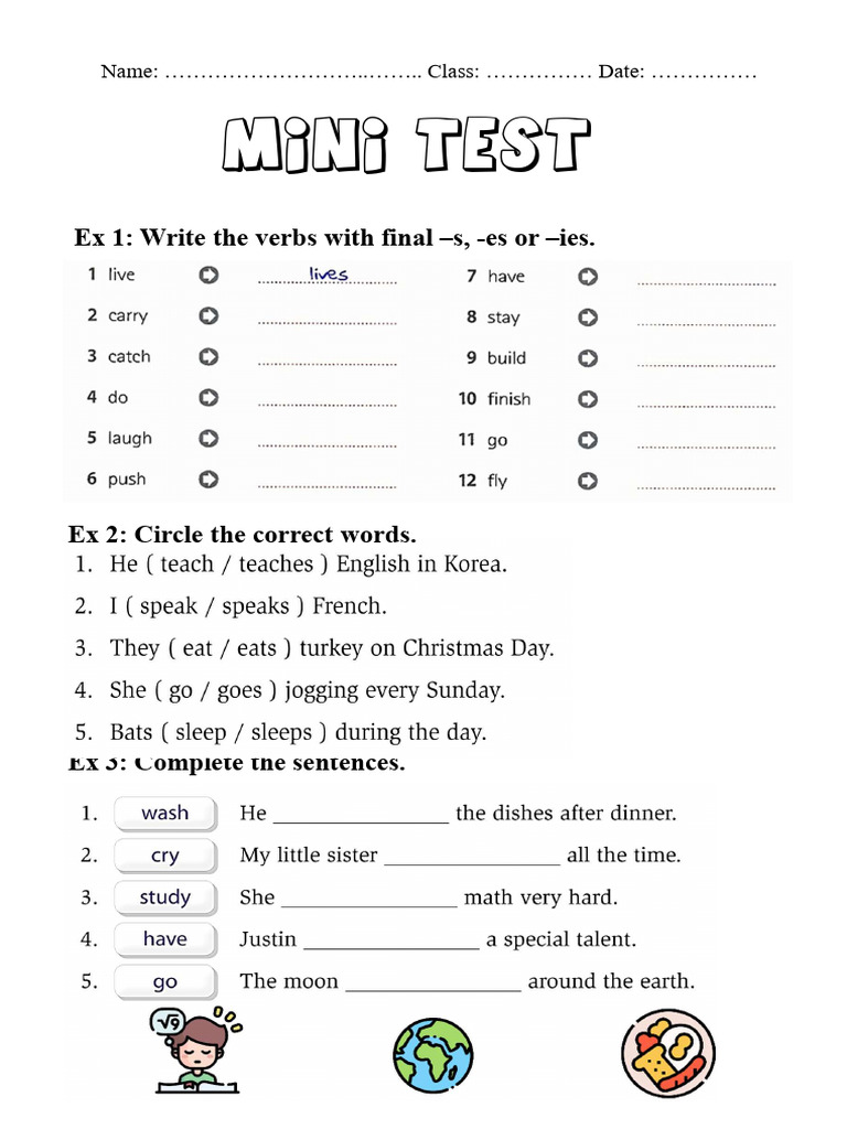 Mini Test on Verb Forms and Sentences | PDF