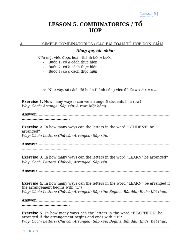 (Đề) Lesson 5 | PDF
