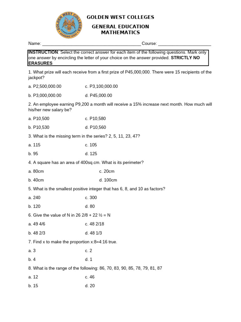 Summative Test | PDF | Mathematics | Arithmetic
