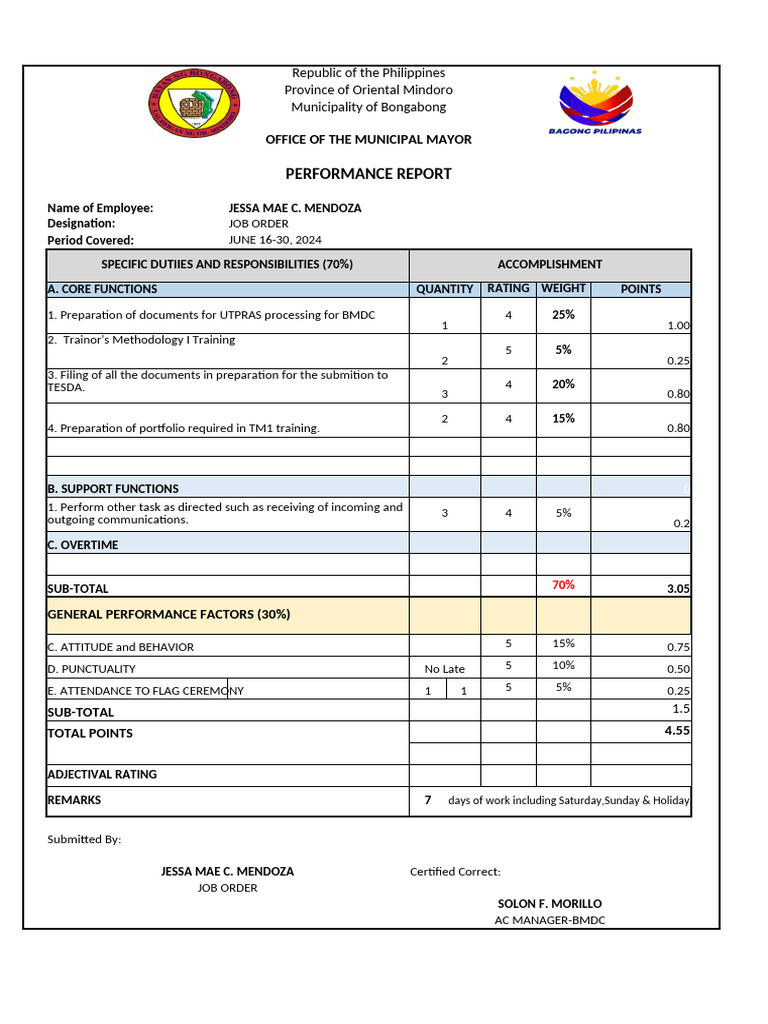 Bongabong Performance Report 2024 | PDF