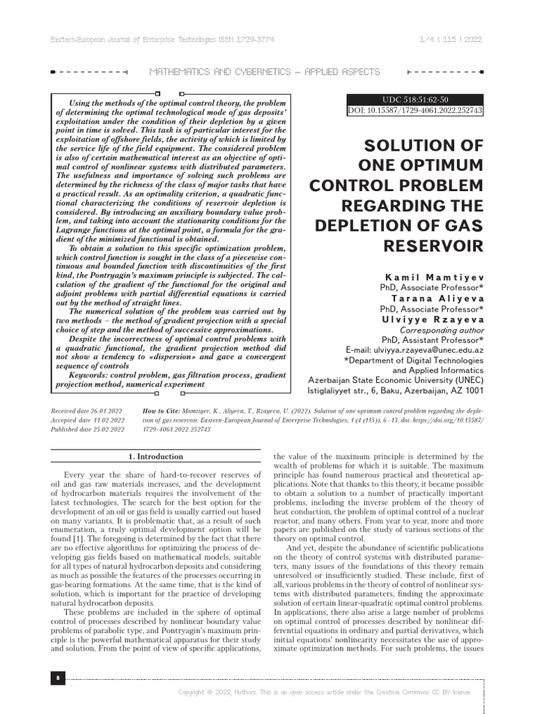 Solution of One Optimum Control Problem 7c178af2 | PDF | Optimal ...