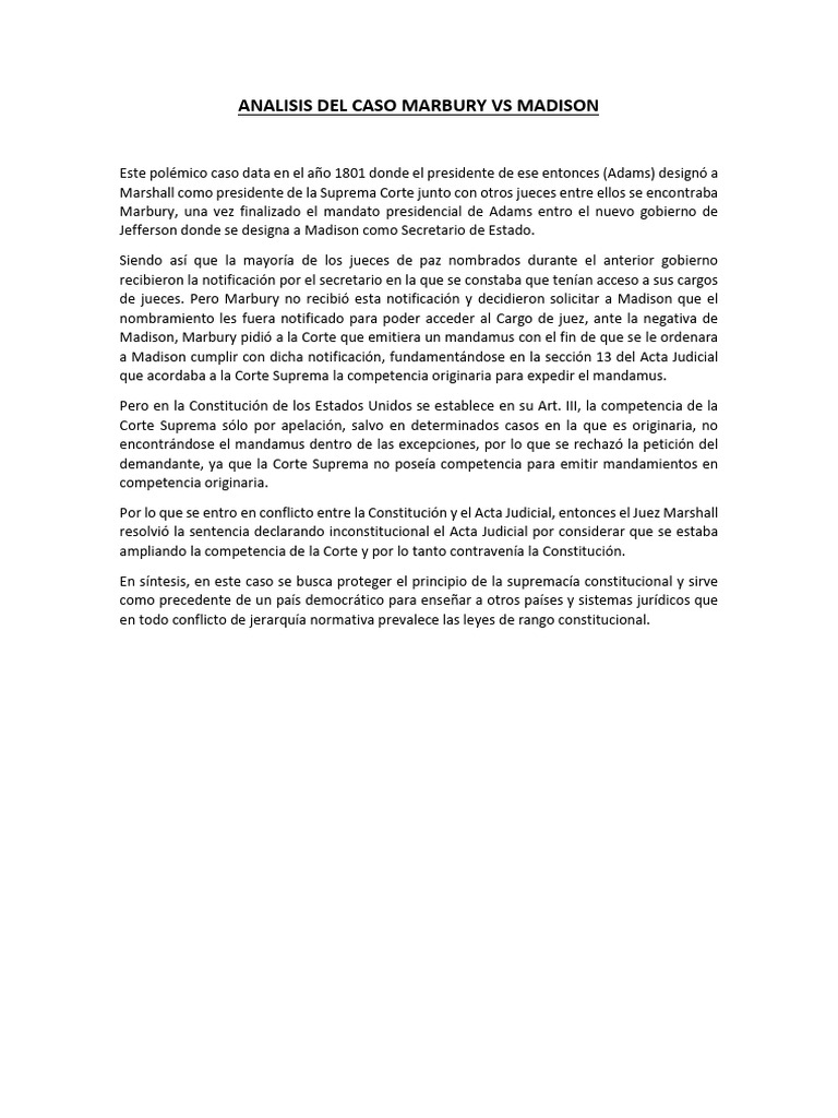 Análisis del caso Marbury vs Madison | PDF