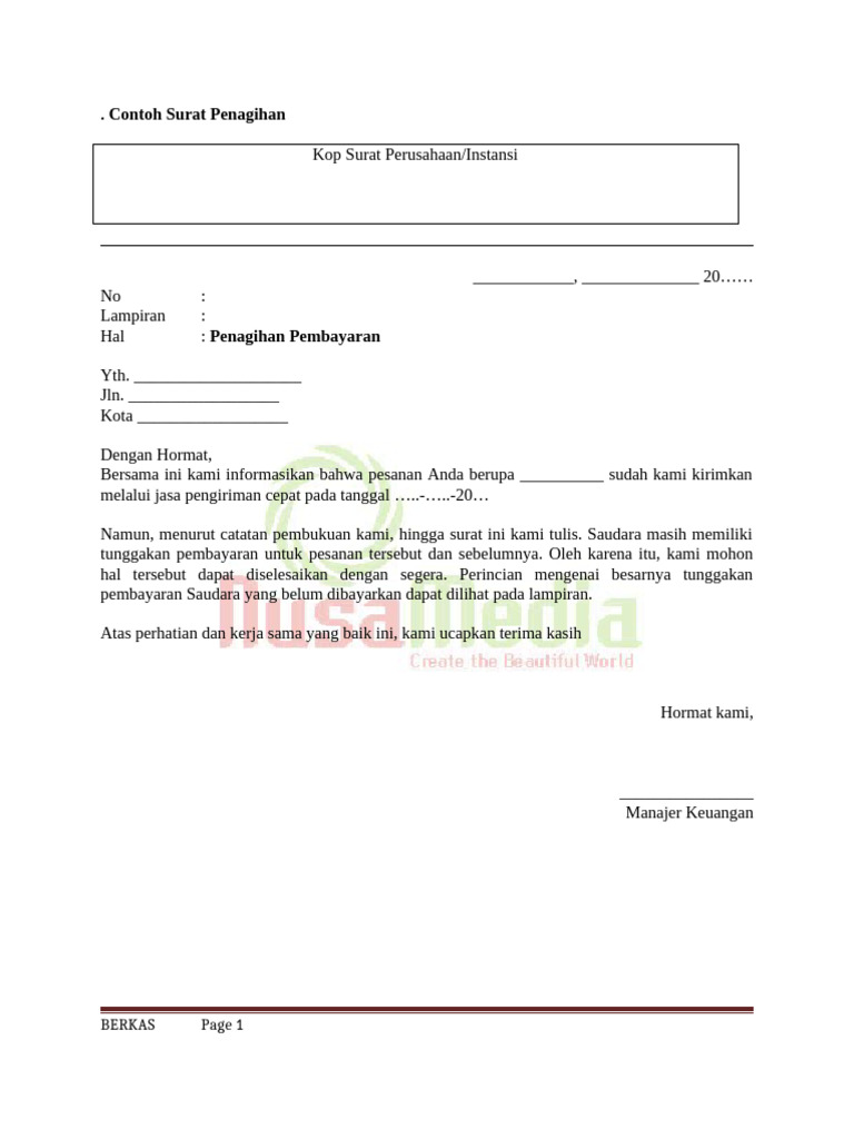 Contoh Surat Penagihan Pembayaran | PDF