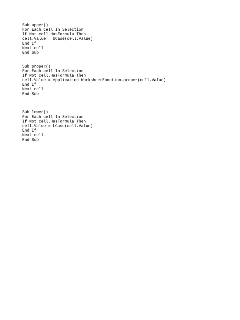 Excel VBA Code for Text Case Conversion | PDF