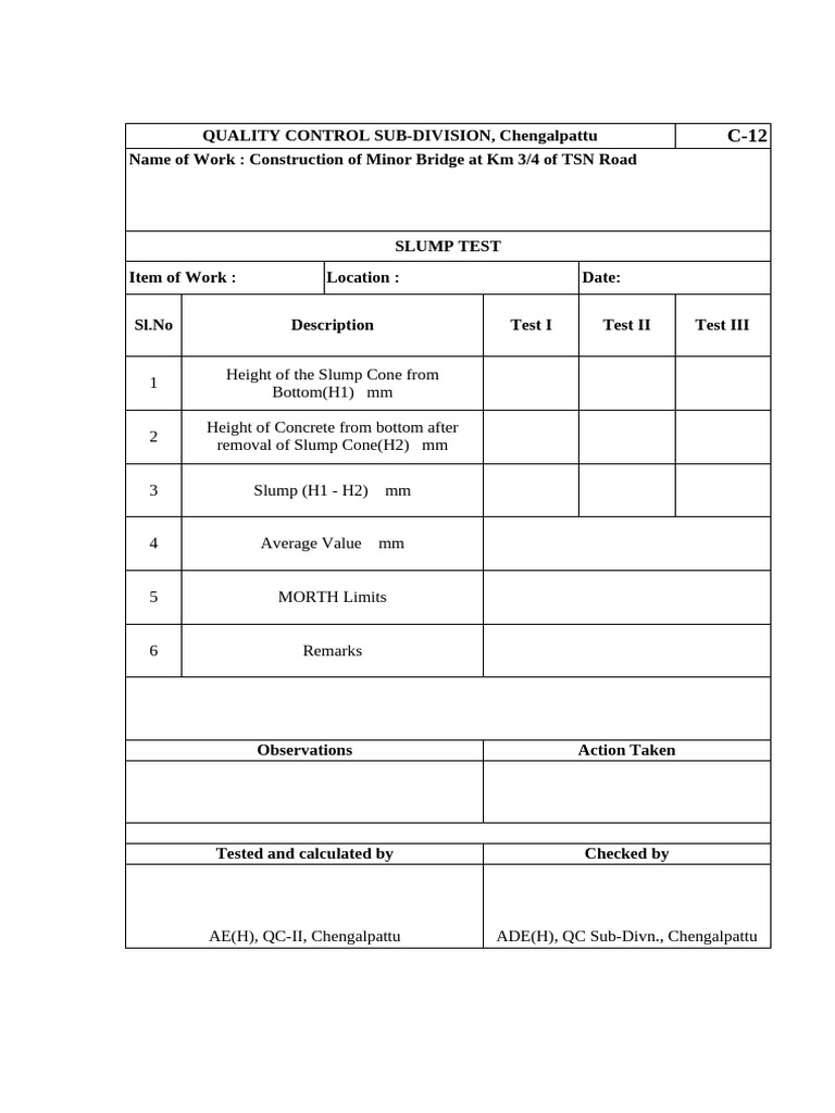 Slump Test Results for Minor Bridge | PDF