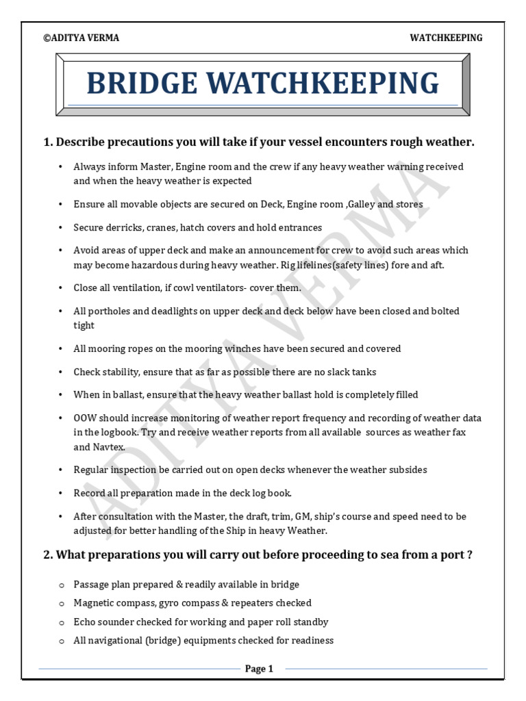 Essential Watchkeeping Procedures at Sea | PDF | Navigation | Ships