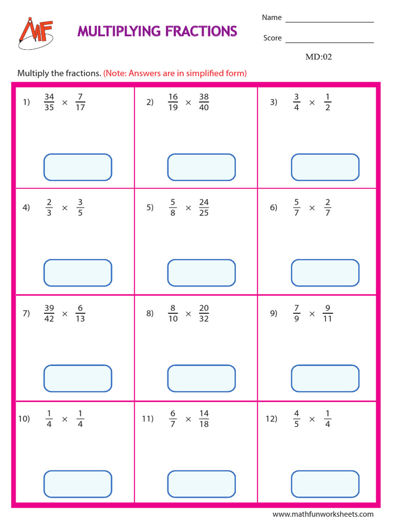 Multiplying Fractions Worksheet | PDF | Arithmetic | Mathematics