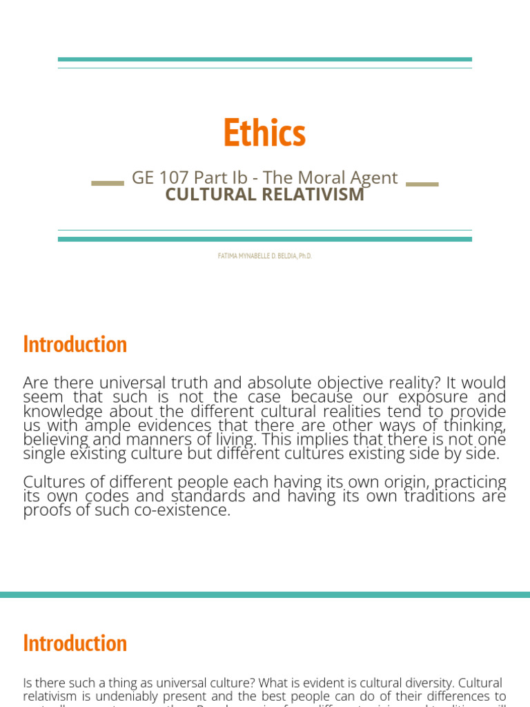 C Ethics Part 1b The Moral Agent - Cultural Relativism | PDF ...
