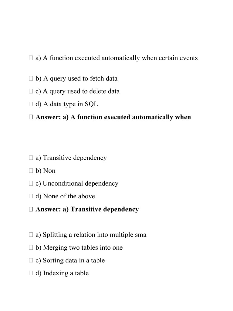 SQL and Database Management MCQs | PDF | Databases | Pl/Sql