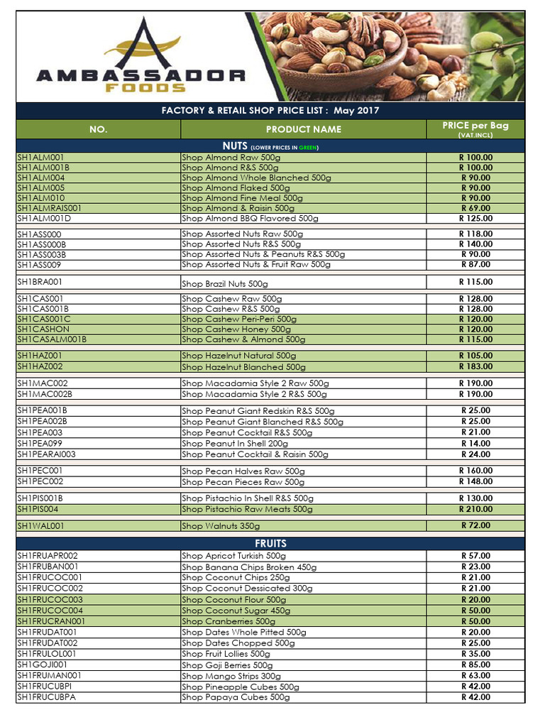 Nuts and Dried Fruits Price List | PDF | Nut (Fruit) | Fruit