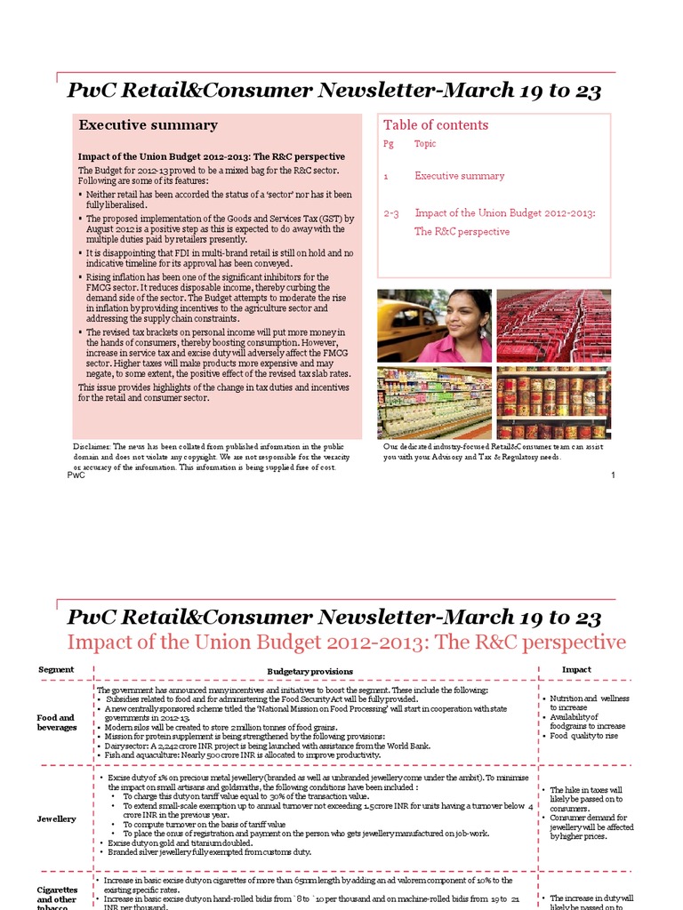PWC Retail&Consumer Newsletter March 19 To 23, 2012 PDF Taxes