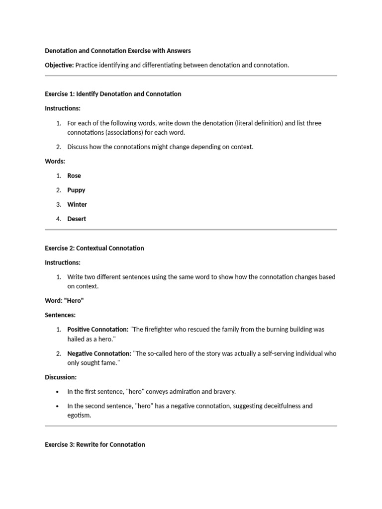 Denotation and Connotation Practice Guide | PDF | Connotation | Semiotics