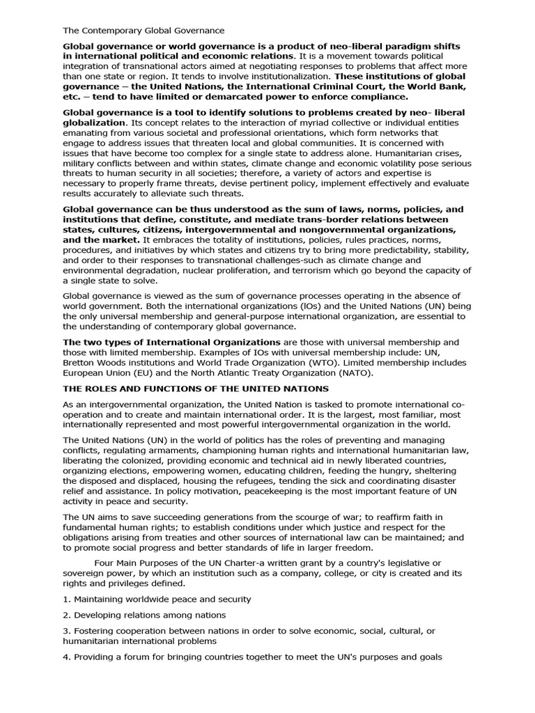 The Contemporary Global Governance | PDF | Global Governance | Governance