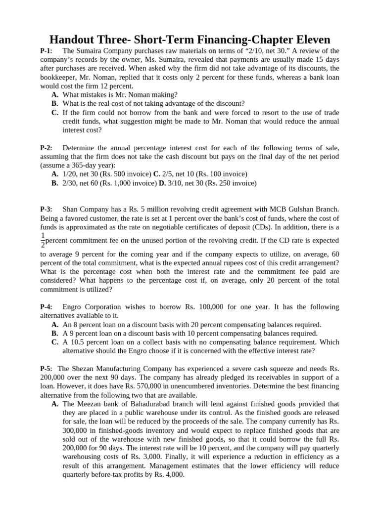 3 Handout Three Short Term Financing Chapter Eleven | PDF | Interest ...