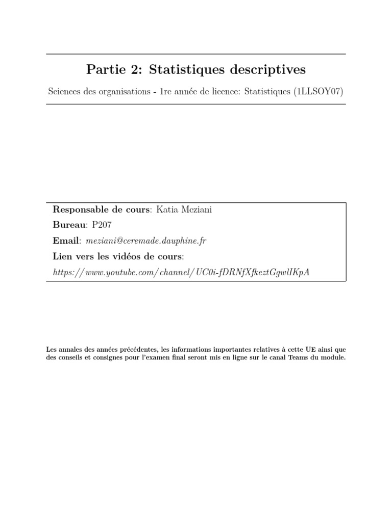 Statistiques Descriptives en Licence 1 | PDF | Méthodes quantitatives ...