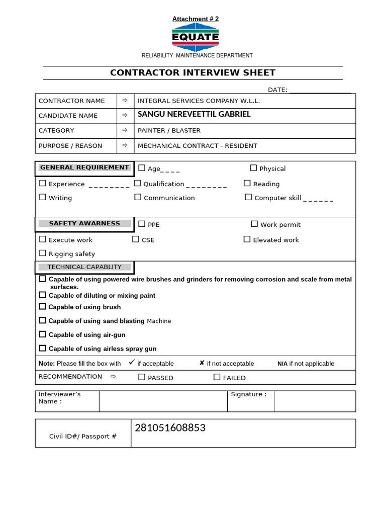 WP-09 Interview Sheet - Painter | PDF