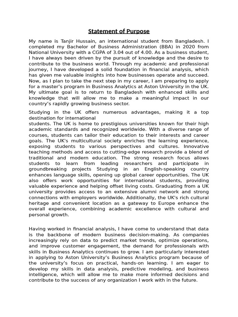 Statement of Purpose | PDF | Analytics | Business