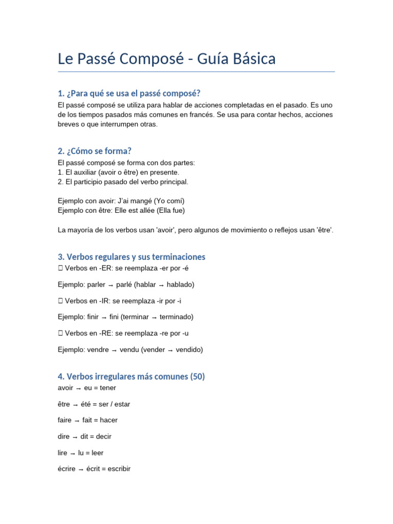 Guía del Passé Composé en Francés | PDF