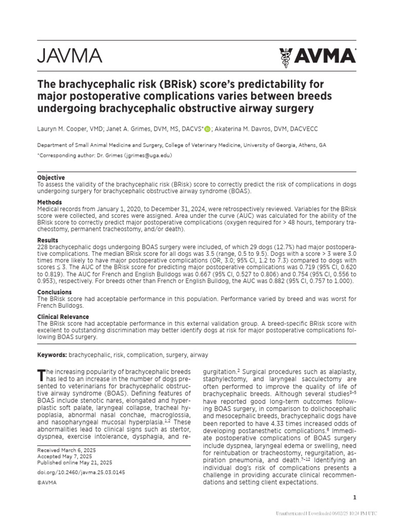 Evaluating BRisk Score for BOAS Surgery | PDF | Receiver Operating ...