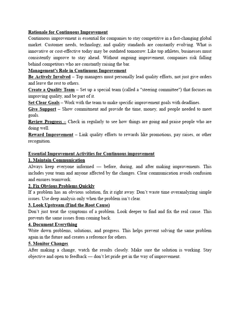 Strategies for Continuous Improvement | PDF | Lean Manufacturing | Business