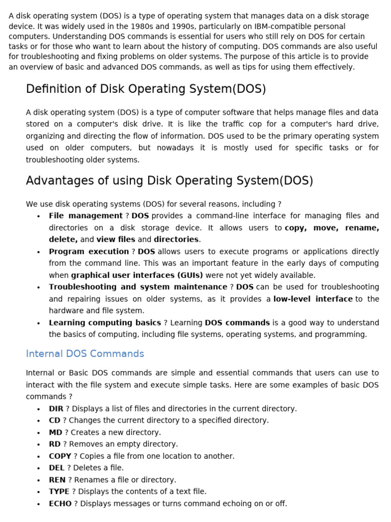 Utility of DOS | PDF | Computer File | Command Line Interface