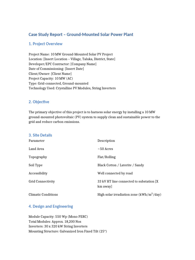 10 MW Ground-Mounted Solar PV Case Study | PDF | Photovoltaic System ...
