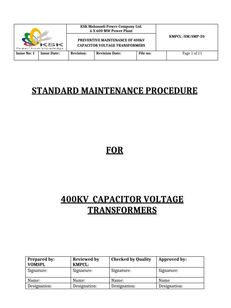 Preventive Maintenance for 400kV CVTs | PDF | Transformer | Capacitor