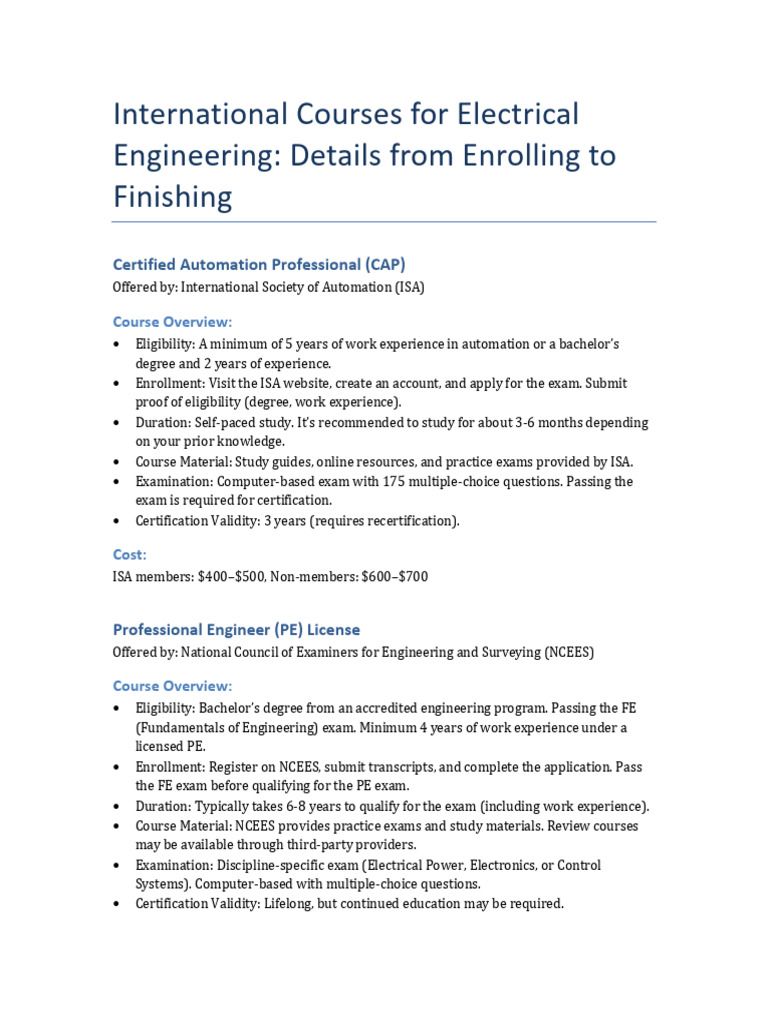 Electrical Engineering International Courses Guide | PDF | Cisco ...
