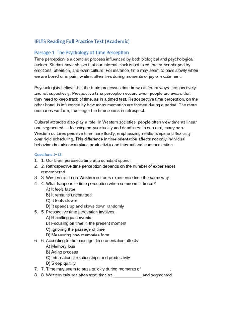 IELTS Academic Reading Practice Test | PDF | Printing | Time