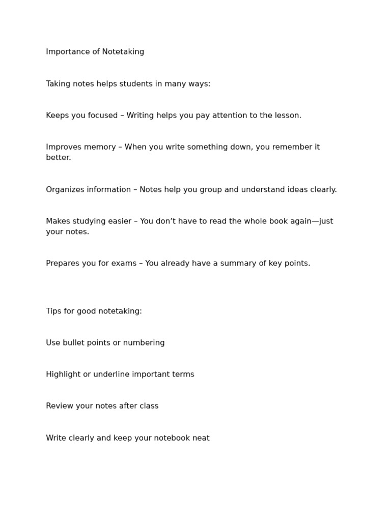 Benefits of Effective Note Taking | PDF