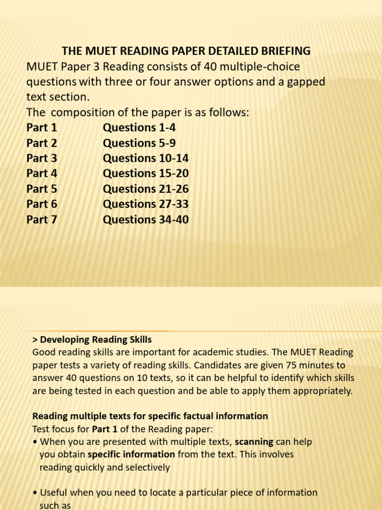 Muet Reading Skills Notes | PDF | Inference | Intention