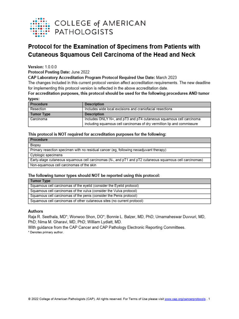 CAP Protocol for Cutaneous SCC | PDF | Carcinoma | Pathology