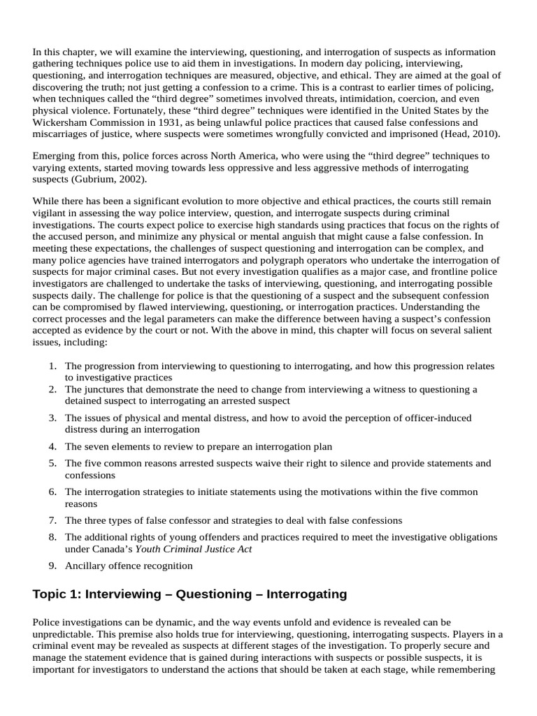 Modern Techniques in Suspect Interrogation | PDF | Confession (Law ...
