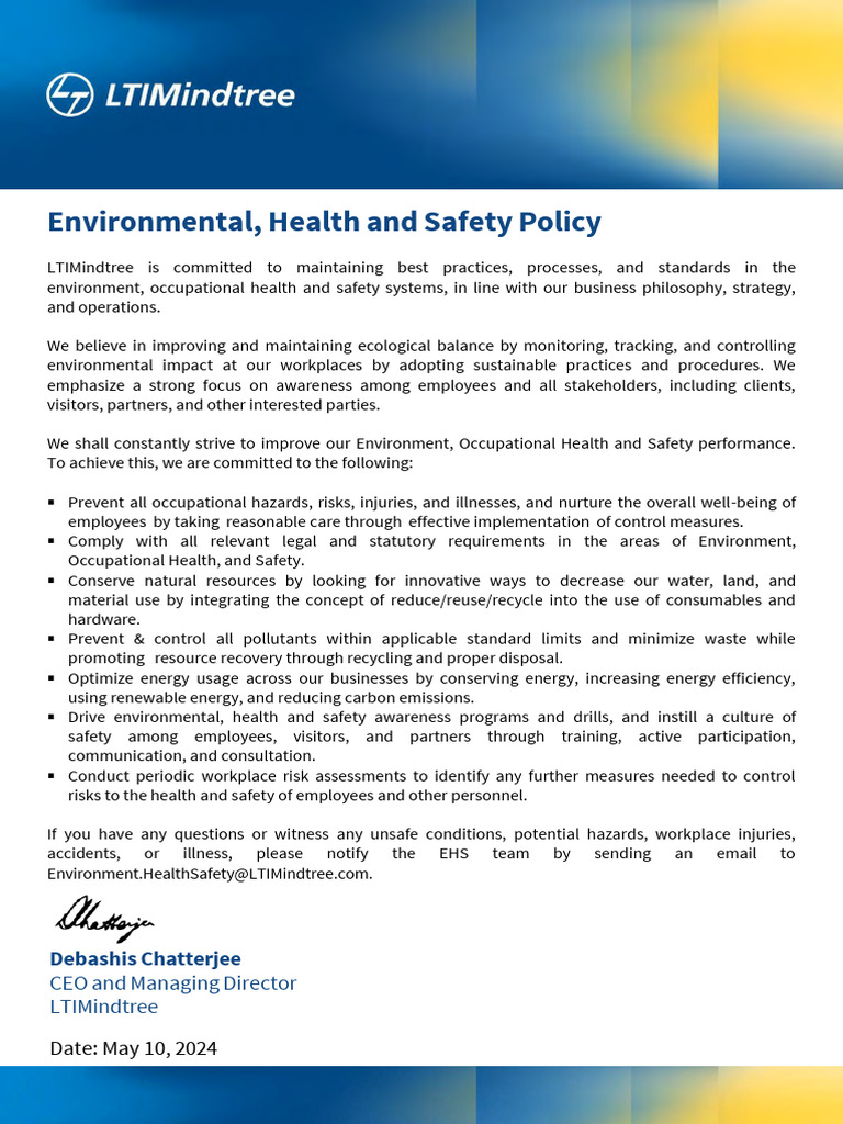 LTIMindtree Environmental Health Policy | PDF