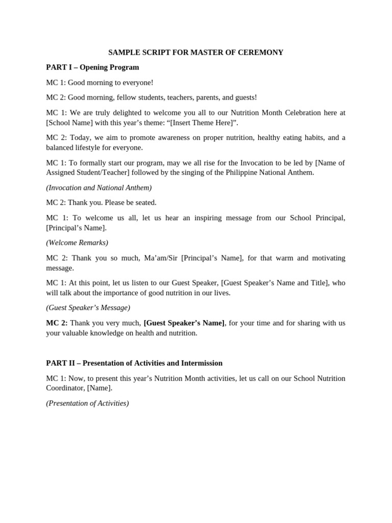 Nutrition Month Celebration Script | PDF