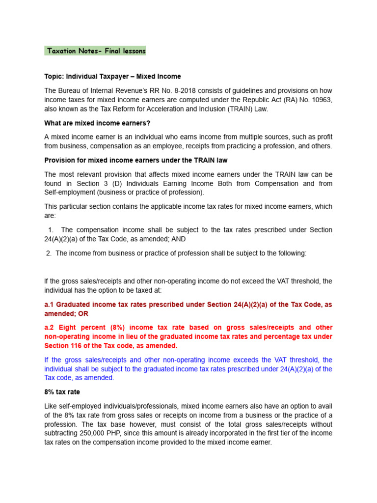 Mixed Income Tax Guidelines Under TRAIN | PDF | Taxes | Income Tax