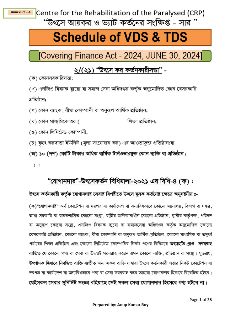 VDS & TDS Schedule for Finance Act 2024 | PDF