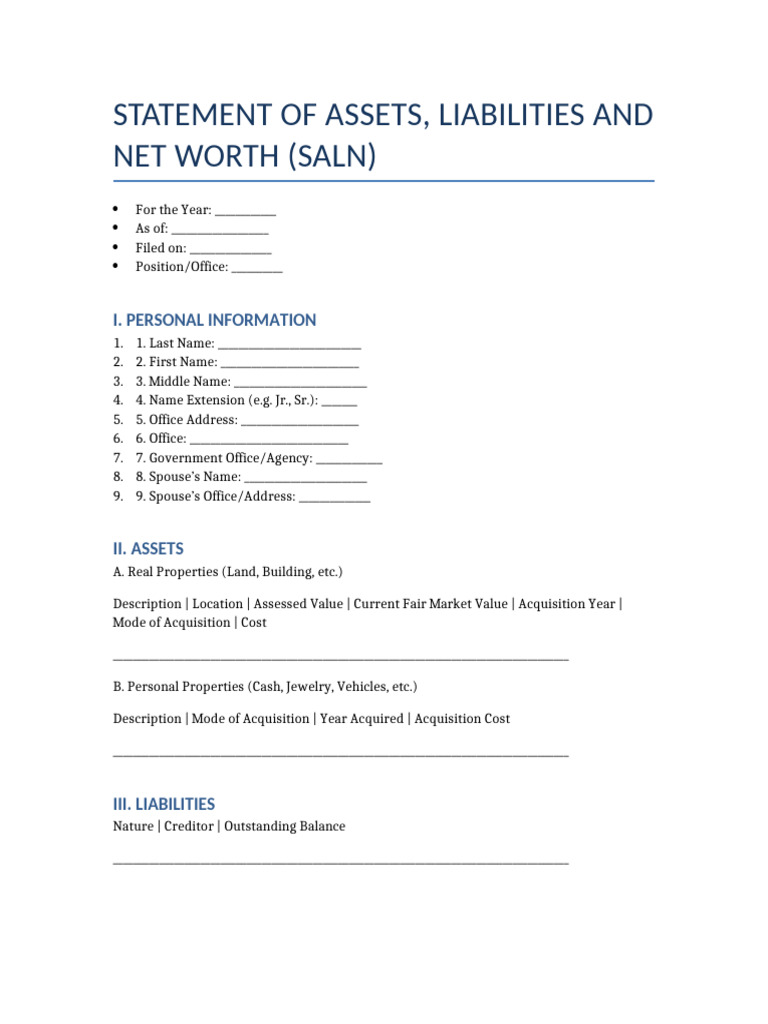 2025 SALN Form Template | PDF